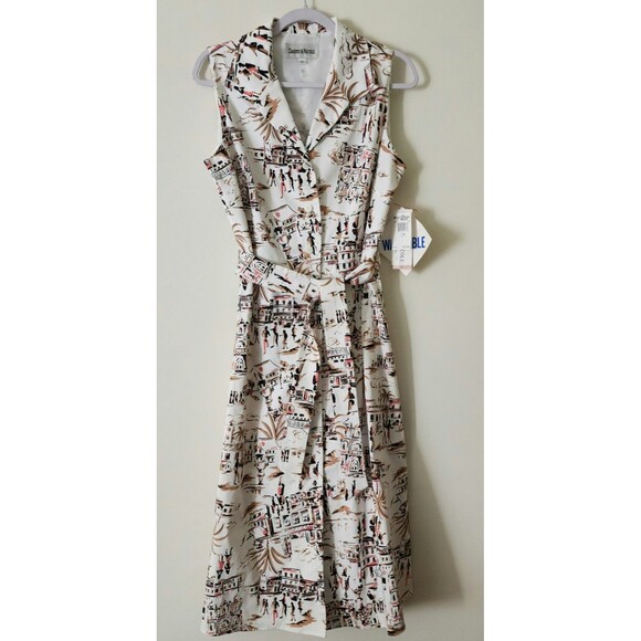 NWT $72 Danny Nicole Womens Sleeveless Midi Button-Up Dress White Belted Size 12 - Picture 2 of 10